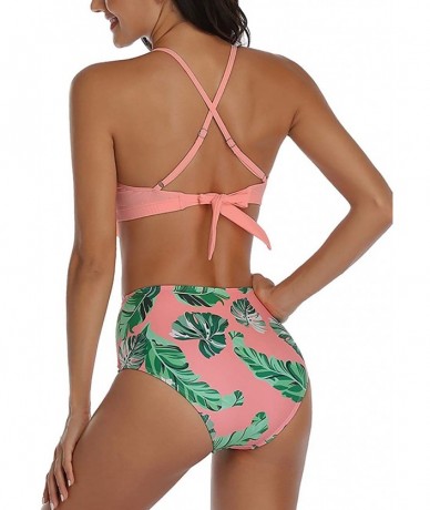 Sets Women's High Waisted Bikini Mesh Flounce Ruffle Top Swimsuits Floral Two Piece Bathing Suits - Orange - CV193NH8KK3 $43.19