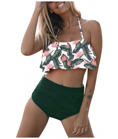 Rash Guards Swimsuit for Women Two Pieces Top Ruffled Backless Racerback with High Waisted Bottom Tankini Set - L-army Green ...