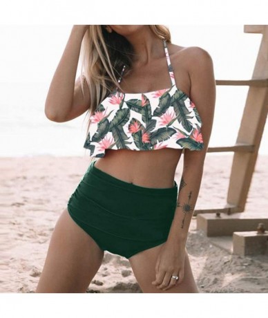 Rash Guards Swimsuit for Women Two Pieces Top Ruffled Backless Racerback with High Waisted Bottom Tankini Set - L-army Green ...