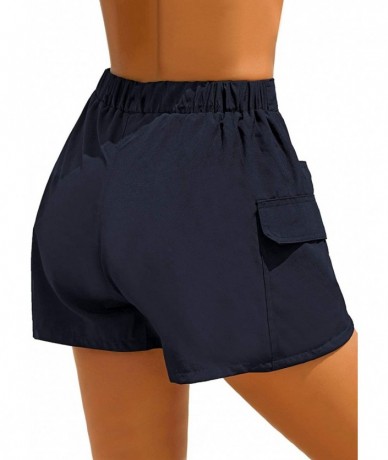 Board Shorts Women's Board Shorts Quick Dry Side Buckle Pockets Swimsuit Beach Bottom - Navy Blue - CL199MZDY2A $29.19