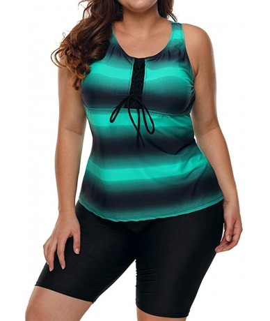 Rash Guards Women Plus Size Surf Swimwear Rash Guard Swim Capris Tankini Swimsuit - Green Black Ombre - CP18EDMN4WS $59.78