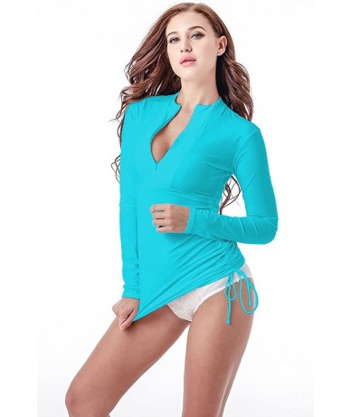 Rash Guards UV Sun Protection Women's Basic Skins Long-Sleeve Rashguard Top - Blue - CA129L00TDT $41.33