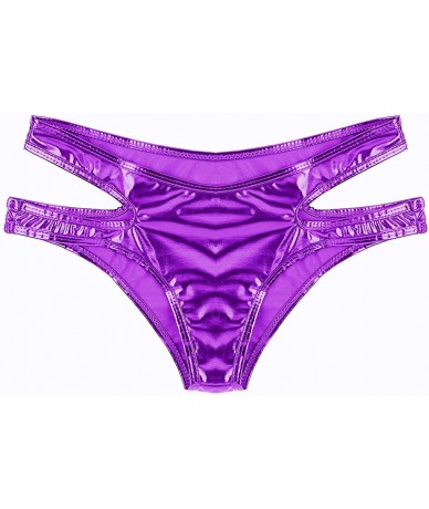 Tankinis Women's Wet Look Liquid Hollow Out Bikini Bottoms Side Straps Mini Briefs Booty Shorts - Purple - CD18L8II9KL $29.28