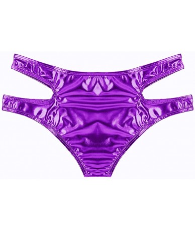 Tankinis Women's Wet Look Liquid Hollow Out Bikini Bottoms Side Straps Mini Briefs Booty Shorts - Purple - CD18L8II9KL $29.28