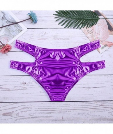 Tankinis Women's Wet Look Liquid Hollow Out Bikini Bottoms Side Straps Mini Briefs Booty Shorts - Purple - CD18L8II9KL $29.28