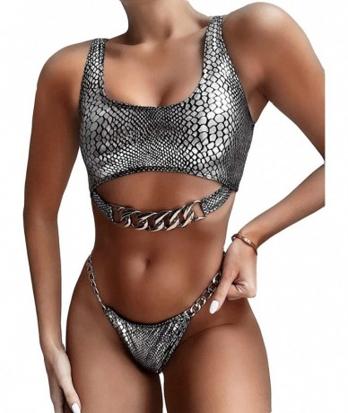 Sets Women's African Print Two Piece Lace up Bikini Set High Cut Thong Swimsuit - Qa1 - CY18U3T4Z8Y $49.54