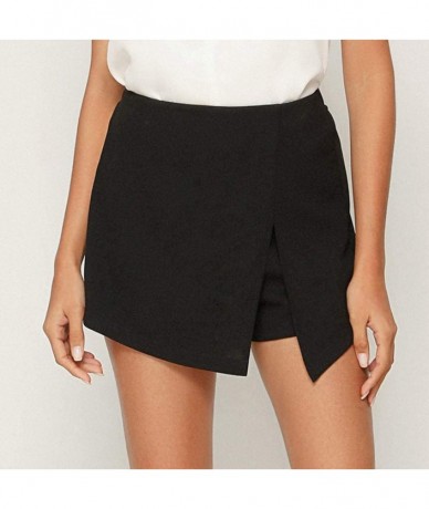 Board Shorts Women Summer Shorts Casual Elastic Waist Split Front Skort Hot Pants Trouser Pants - Black - CY1997HLD58 $36.57