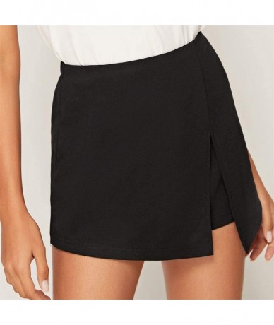 Board Shorts Women Summer Shorts Casual Elastic Waist Split Front Skort Hot Pants Trouser Pants - Black - CY1997HLD58 $36.57