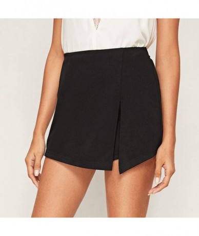 Board Shorts Women Summer Shorts Casual Elastic Waist Split Front Skort Hot Pants Trouser Pants - Black - CY1997HLD58 $36.57