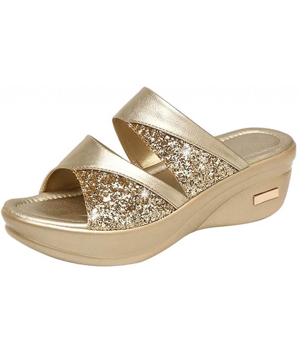 One-Pieces Womens Wedge Sandals Crystal Peep Toe Casual Platform Summer Ladies Sandals Brit-High-Wedge Back Sandal - Gold - C...