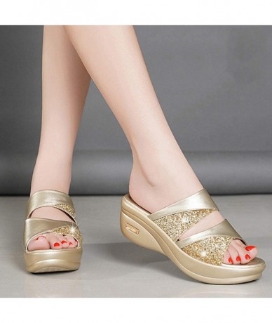 One-Pieces Womens Wedge Sandals Crystal Peep Toe Casual Platform Summer Ladies Sandals Brit-High-Wedge Back Sandal - Gold - C...