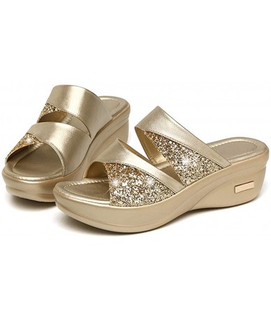 One-Pieces Womens Wedge Sandals Crystal Peep Toe Casual Platform Summer Ladies Sandals Brit-High-Wedge Back Sandal - Gold - C...