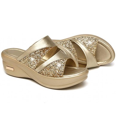 One-Pieces Womens Wedge Sandals Crystal Peep Toe Casual Platform Summer Ladies Sandals Brit-High-Wedge Back Sandal - Gold - C...