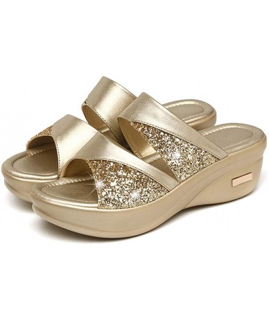 One-Pieces Womens Wedge Sandals Crystal Peep Toe Casual Platform Summer Ladies Sandals Brit-High-Wedge Back Sandal - Gold - C...