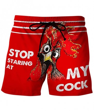 Board Shorts Stop Staring at My Cock Swim Trunks Novelty Casual Drawstring Beach Board Shorts for Gym with Pockets - Red - CP...