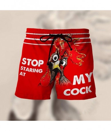 Board Shorts Stop Staring at My Cock Swim Trunks Novelty Casual Drawstring Beach Board Shorts for Gym with Pockets - Red - CP...