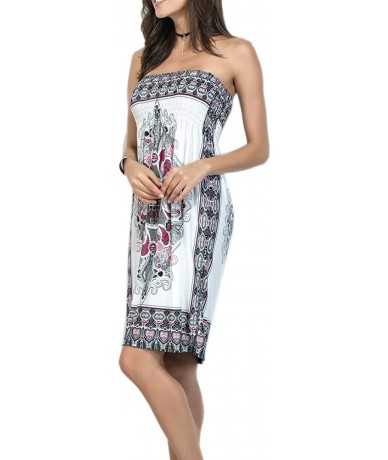 Cover-Ups Womens Summer Strapless Floral Print Bohemian Vintage Tube Wrapped Chest Casual Mini Dress Beachwear Cover up White...