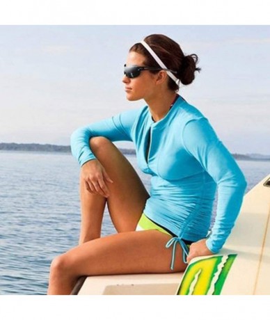 Rash Guards UV Sun Protection Women's Basic Skins Long-Sleeve Rashguard Top - Blue - CA129L00TDT $41.33