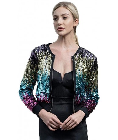 Cover-Ups Rainbow Sparkly Sequin Loose Cover Up Long Sleeve Open Front Cardigan Coat Dress for Women's Clubwear(FBA) Jacket -...