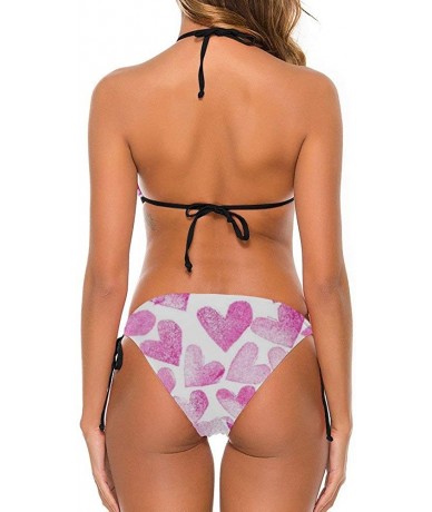 Sets Women Fashion Sexy Adjustable Halter Bikini Set Two Piece Bathing Suits - Pink Love Heart - C11998X7LDT $65.43