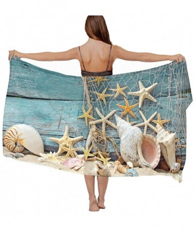 Cover-Ups Women Fashion Shawl Wrap Summer Vacation Beach Towels Swimsuit Cover Up - Starfish Conch Seashell 8 - CP190TSCNHY $...