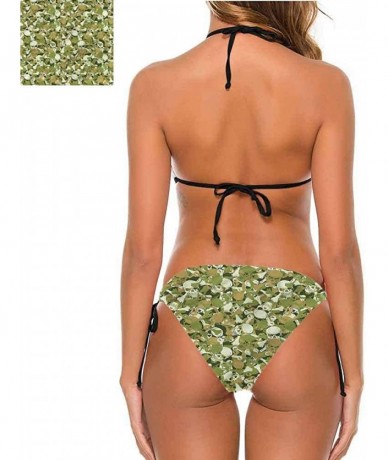 Bottoms Strappy Swimsuit Camo- Mosaic Grunge Camo Worn for Beach/Hiking Activities - Multi 09-two-piece Swimsuit - CB19E7IHO8...