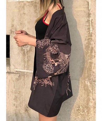 Cover-Ups Women's Loose fit Japanese Shawl Kimono Cover up Cardigan OneSize US S-XL - Style 47 - CW19DSZS2RK $41.59