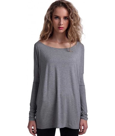 Sets Women's Famous Long Sleeve Bamboo Top Loose Fit Bleach White L - Heather Grey - C0120MF6GST $42.57