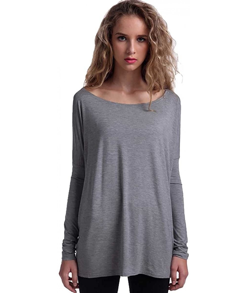 Sets Women's Famous Long Sleeve Bamboo Top Loose Fit Bleach White L - Heather Grey - C0120MF6GST $42.57