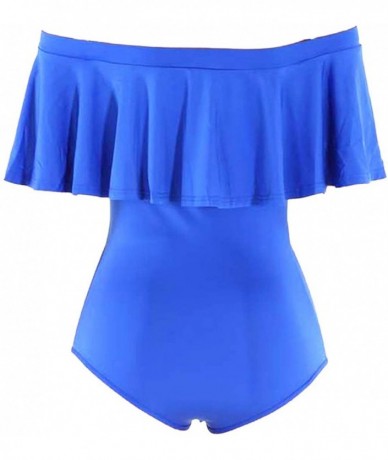 One-Pieces Women's One Piece Swimwear Off Shoulder Flounce Ruffle Swimsuits Tummy Control Bathing Suit Monokini - Blue - CJ18...