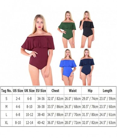 One-Pieces Women's One Piece Swimwear Off Shoulder Flounce Ruffle Swimsuits Tummy Control Bathing Suit Monokini - Blue - CJ18...