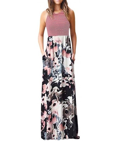 Cover-Ups Women's Long Dress- 2019 New V Neck Sleeveless Summer Floral Print Tank Casual Beach Dress - White4 - C018S336ELE $...