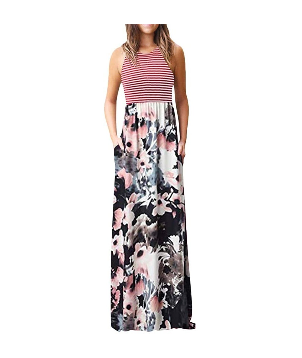 Cover-Ups Women's Long Dress- 2019 New V Neck Sleeveless Summer Floral Print Tank Casual Beach Dress - White4 - C018S336ELE $...