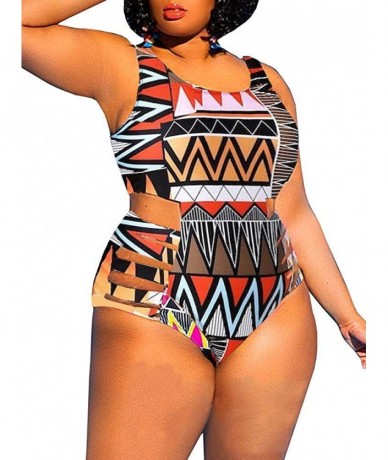 One-Pieces Womens Plus Size Swimwear High Waist One Piece Swimsuits Sexy Control Cutout Bathing Suit Monokini - Z-orange - CE...