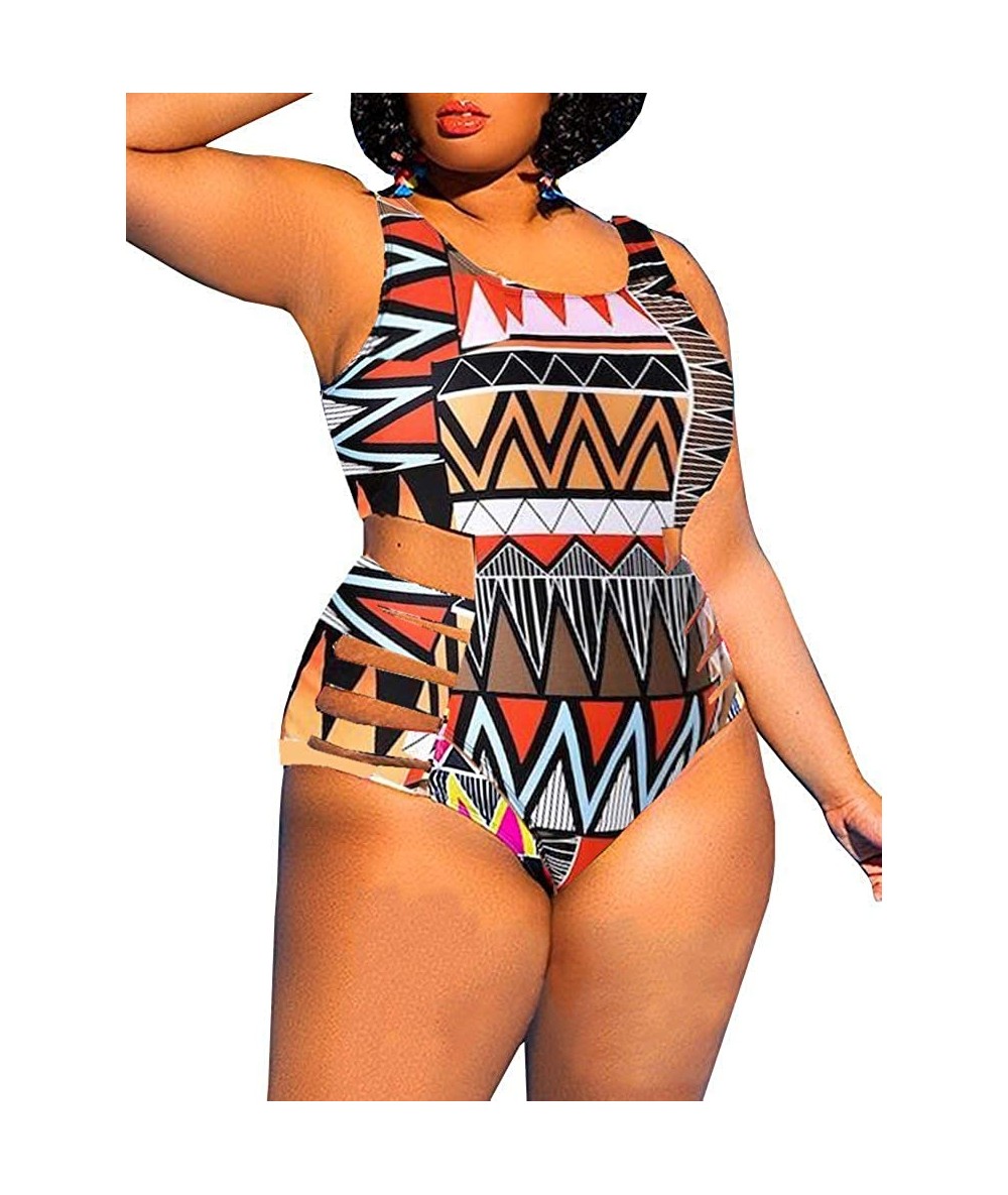 One-Pieces Womens Plus Size Swimwear High Waist One Piece Swimsuits Sexy Control Cutout Bathing Suit Monokini - Z-orange - CE...