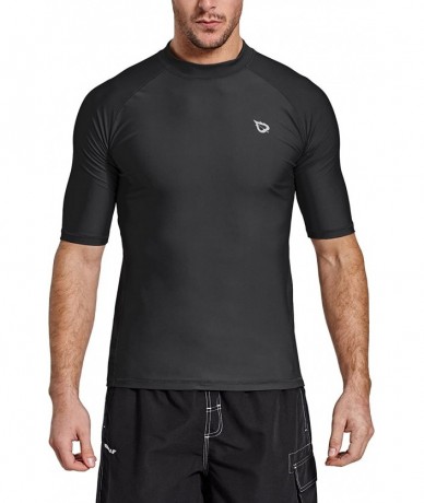 Rash Guards Men's Short Sleeve Rashguard Swim Shirt UPF 50+ Sun Protection Rash Guard - Black - C9189MWQ0Z3 $33.06