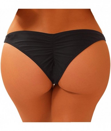 Bottoms Women Sexy Bikini Bottom Smart Ruched Semi Thong Brazilian Cheeky T-Back Booty Solid Color Girls - Black - CD180S8TUM...