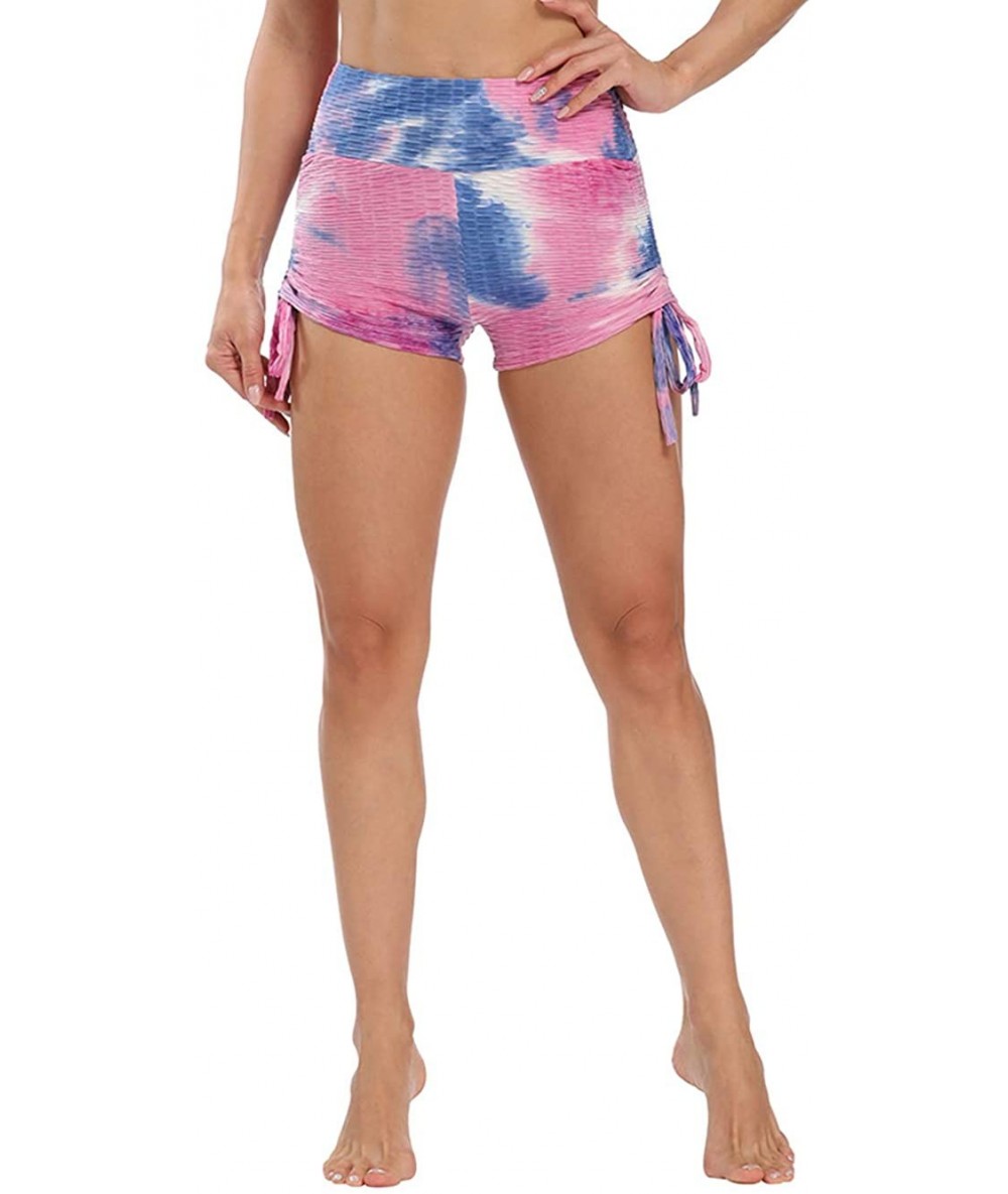 Board Shorts Women's Tie Dye Yoga Shorts High Waist Tummy Control Sexy Gym Workout Shorts - Purple-blue - CD190LDYSI8 $29.50