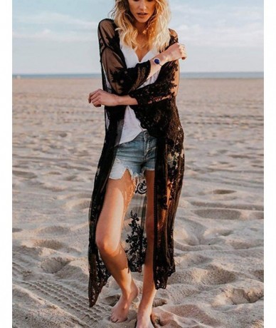 Cover-Ups Women's Sexy Lace/Mesh Bikini Cover Ups Beach Open Front Kimono Cardigan - A-black - C518Y3HIQTN $38.74