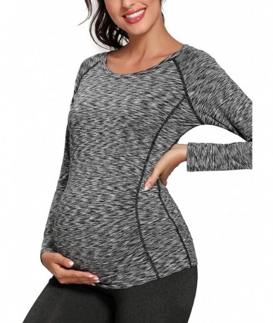 One-Pieces Women's Maternity Workout Tops Dry Fit Long Sleeve Athletic Yoga Tops Pregancy Shirt - Black Heather - CY19EZ8HNQQ...