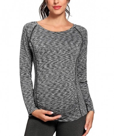 One-Pieces Women's Maternity Workout Tops Dry Fit Long Sleeve Athletic Yoga Tops Pregancy Shirt - Black Heather - CY19EZ8HNQQ...