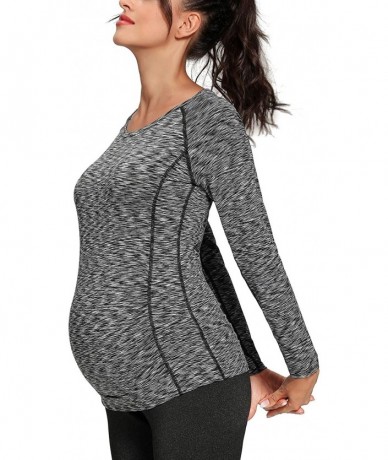 One-Pieces Women's Maternity Workout Tops Dry Fit Long Sleeve Athletic Yoga Tops Pregancy Shirt - Black Heather - CY19EZ8HNQQ...