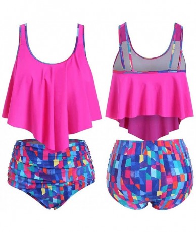 Sets Women Two Pieces Bathing Suits Top Ruffled with High Waisted Bottom Bikini Set Tankini Switmsuit - J - C0196DI6L90 $30.88