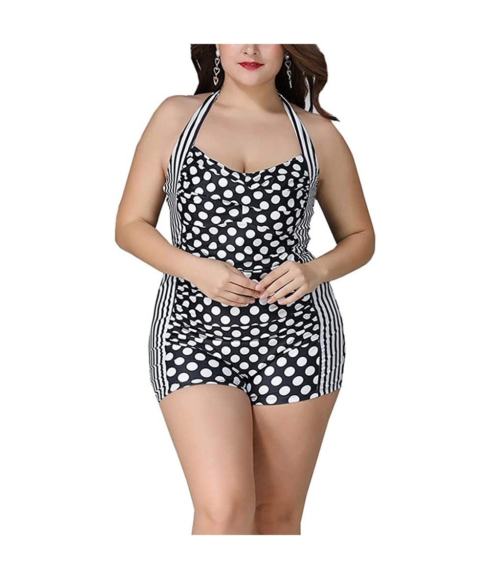 One-Pieces Women Vintage Floral Print Swimsuit Modest Sports Boyshort Bathing Suit Plus Size - Polka Dot - CQ18LX64M27 $47.26