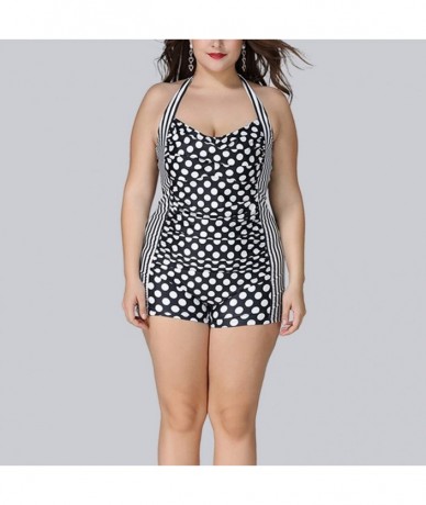 One-Pieces Women Vintage Floral Print Swimsuit Modest Sports Boyshort Bathing Suit Plus Size - Polka Dot - CQ18LX64M27 $47.26