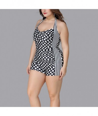 One-Pieces Women Vintage Floral Print Swimsuit Modest Sports Boyshort Bathing Suit Plus Size - Polka Dot - CQ18LX64M27 $47.26