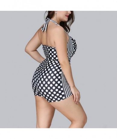 One-Pieces Women Vintage Floral Print Swimsuit Modest Sports Boyshort Bathing Suit Plus Size - Polka Dot - CQ18LX64M27 $47.26