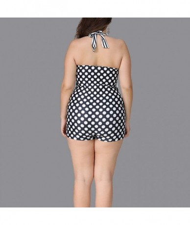 One-Pieces Women Vintage Floral Print Swimsuit Modest Sports Boyshort Bathing Suit Plus Size - Polka Dot - CQ18LX64M27 $47.26