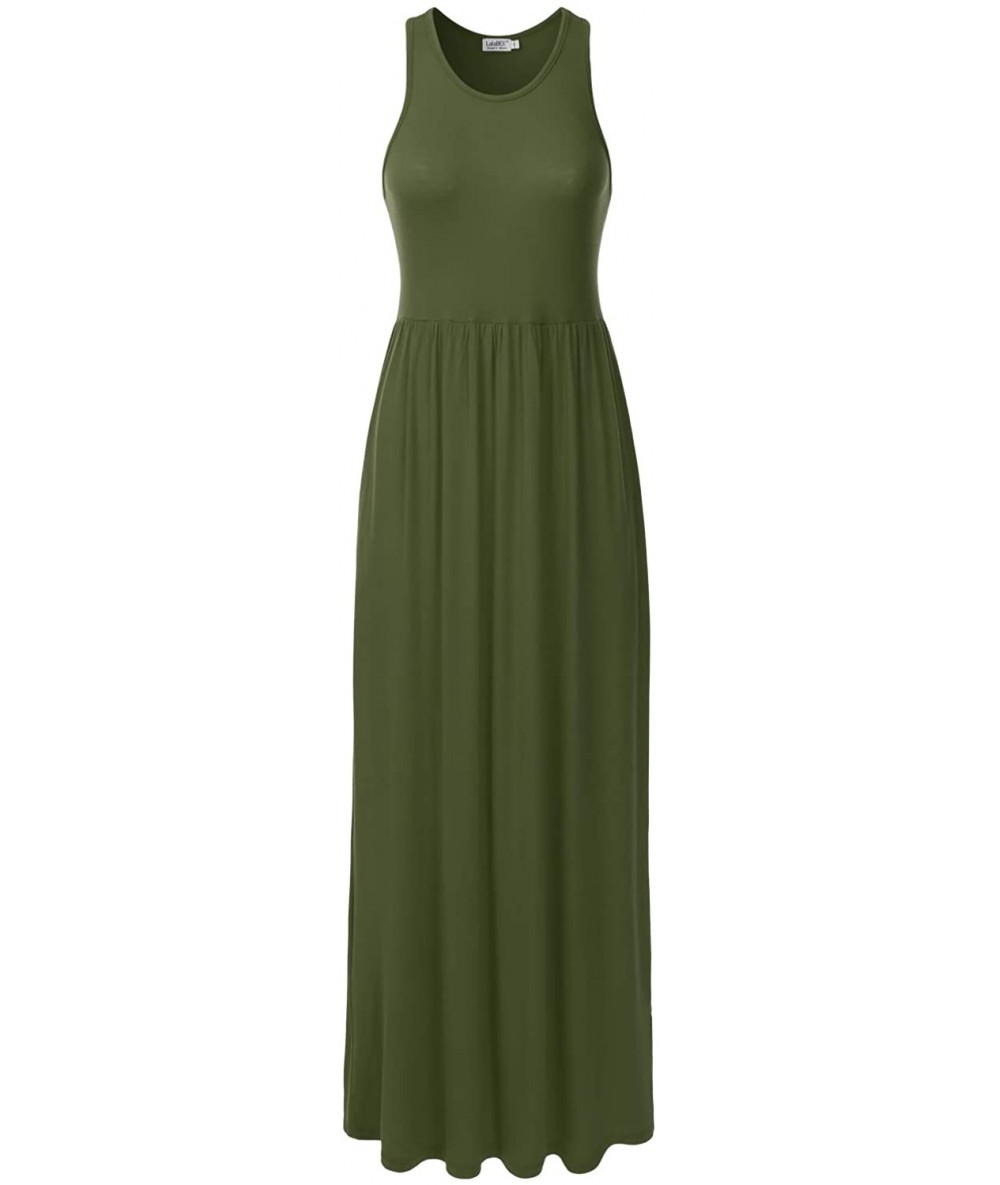 Cover-Ups Women's Sleeveless Racerback Long Maxi Dress with Pockets (XS-XXL) - Dbd002_olive - C4196XEMG2H $40.11