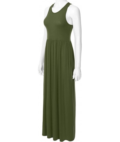 Cover-Ups Women's Sleeveless Racerback Long Maxi Dress with Pockets (XS-XXL) - Dbd002_olive - C4196XEMG2H $40.11